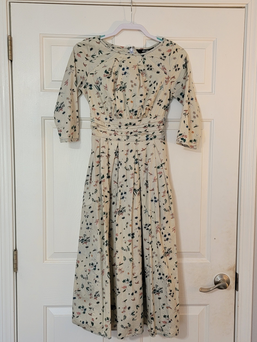 1950's Inspired Cotton Floral Fit and Flare Dress With Smocked Bodice